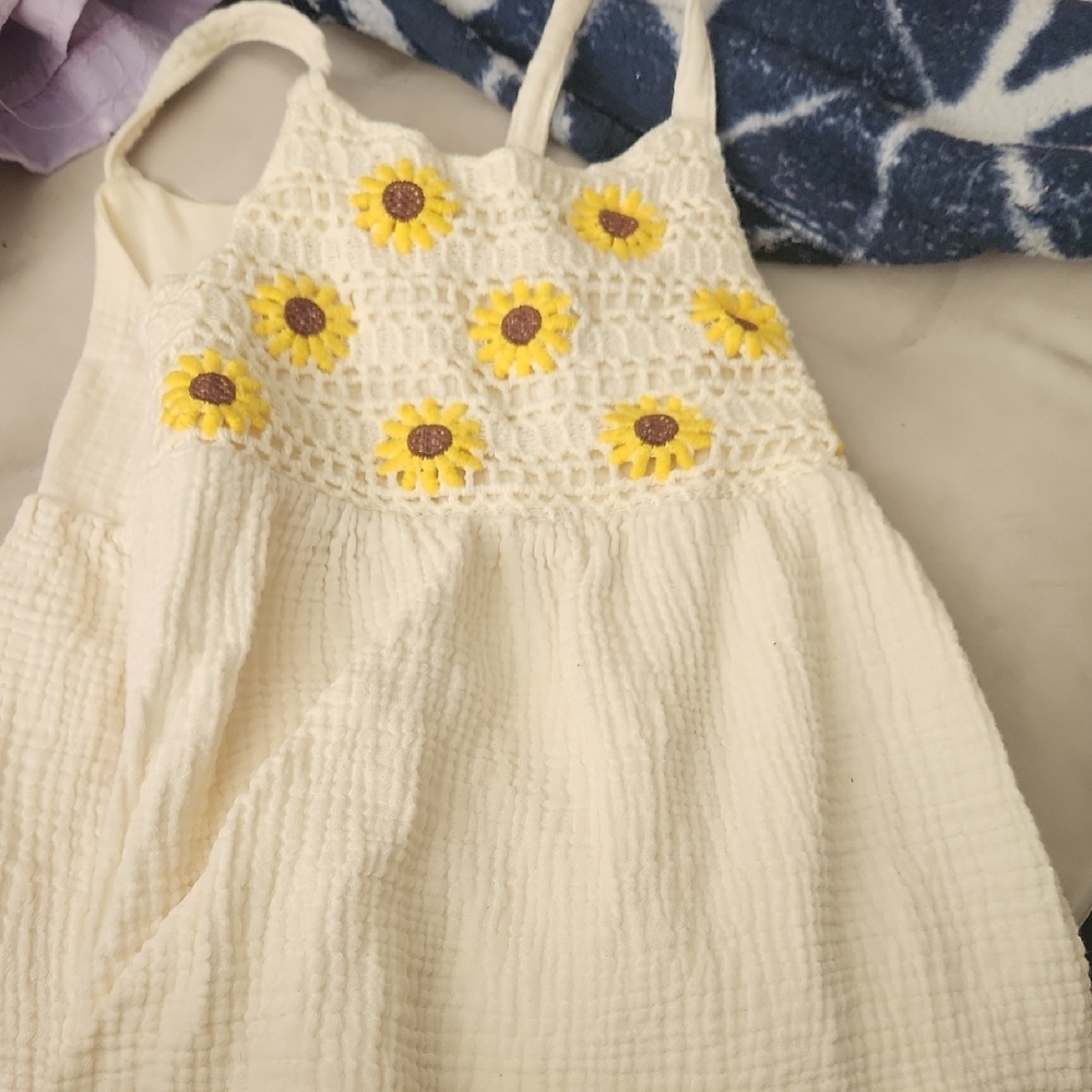Cream Dress with Sunflower Embroidery